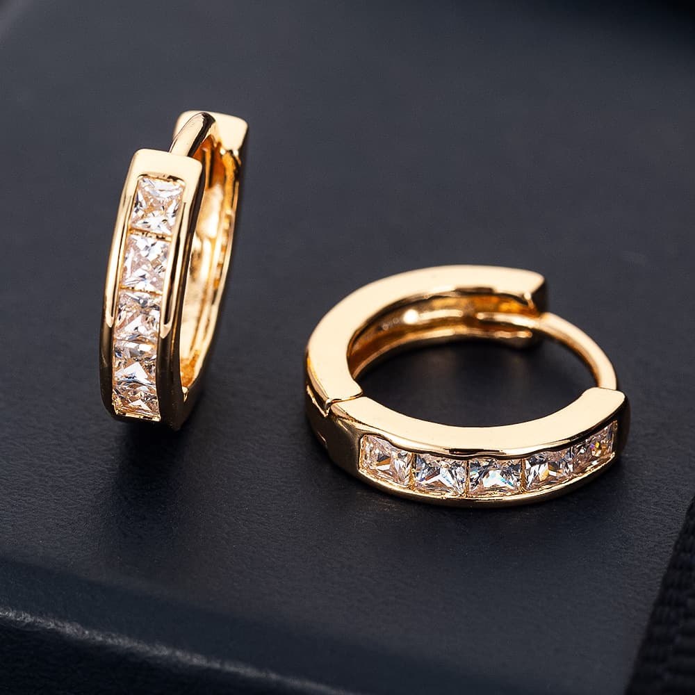 New European and American 10mm CZ Zircon Square Diamond Hoop Earrings Small Earrings for Women Bohemian Rose Gold Silver 4