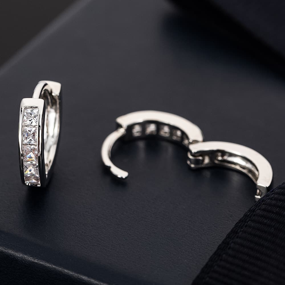 New European and American 10mm CZ Zircon Square Diamond Hoop Earrings Small Earrings for Women Bohemian Rose Gold Silver 5