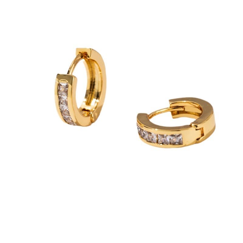 New European and American 10mm CZ Zircon Square Diamond Hoop Earrings Small Earrings for Women Bohemian Rose Gold Silver 6