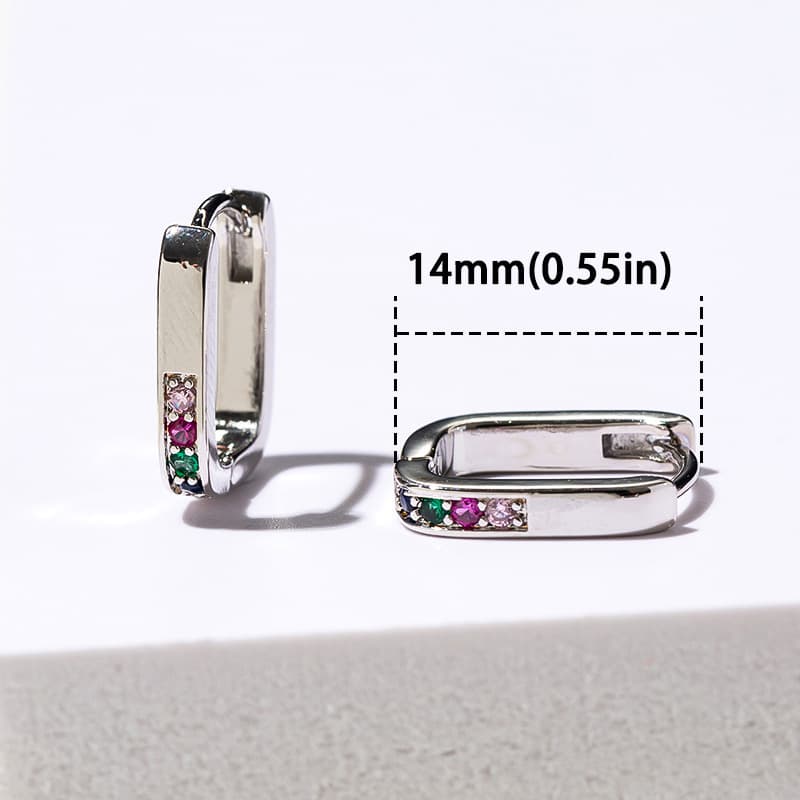 New European and American 10mm CZ Zircon Square Diamond Hoop Earrings Small Earrings for Women Bohemian Rose Gold Silver 8