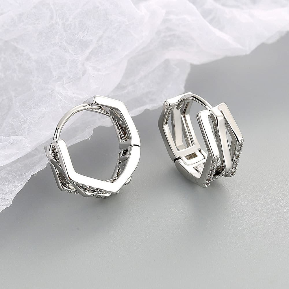 New European and American 10mm CZ Zircon Square Diamond Hoop Earrings Small Earrings for Women Bohemian Rose Gold Silver 9