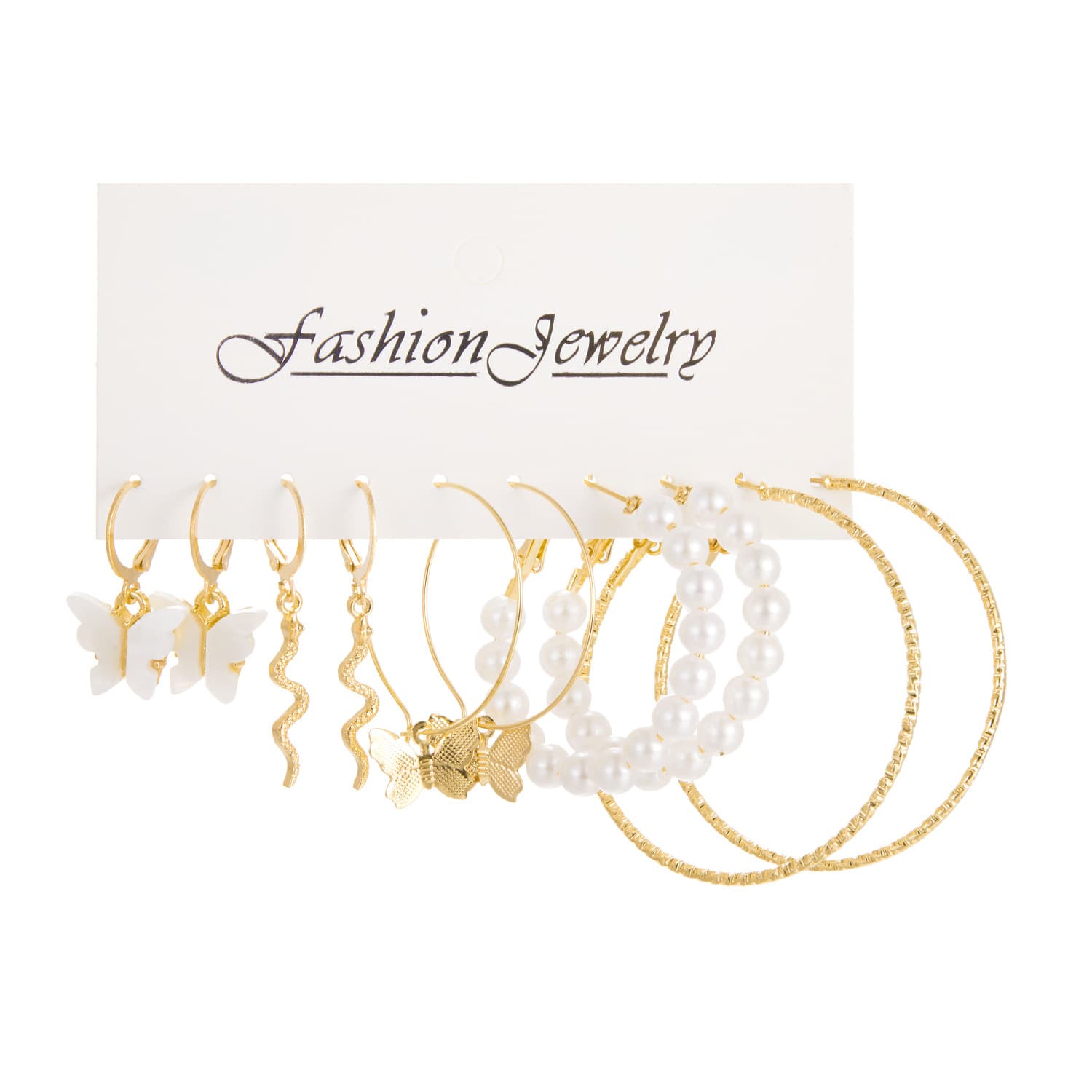 Cross-border earrings summer high-end European and American combination earrings set geometric diamond-encrusted pearl hollow butterfly earrings 7
