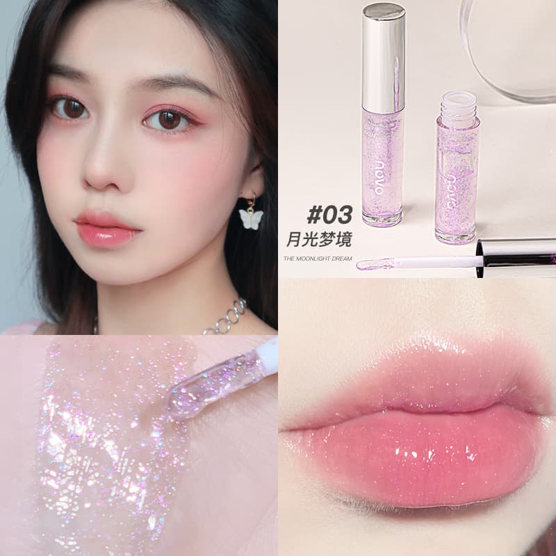 NOVO lip oil glass lip glaze mirror water gloss lip gloss for students affordable autumn and winter transparent lip gloss with glitter 8