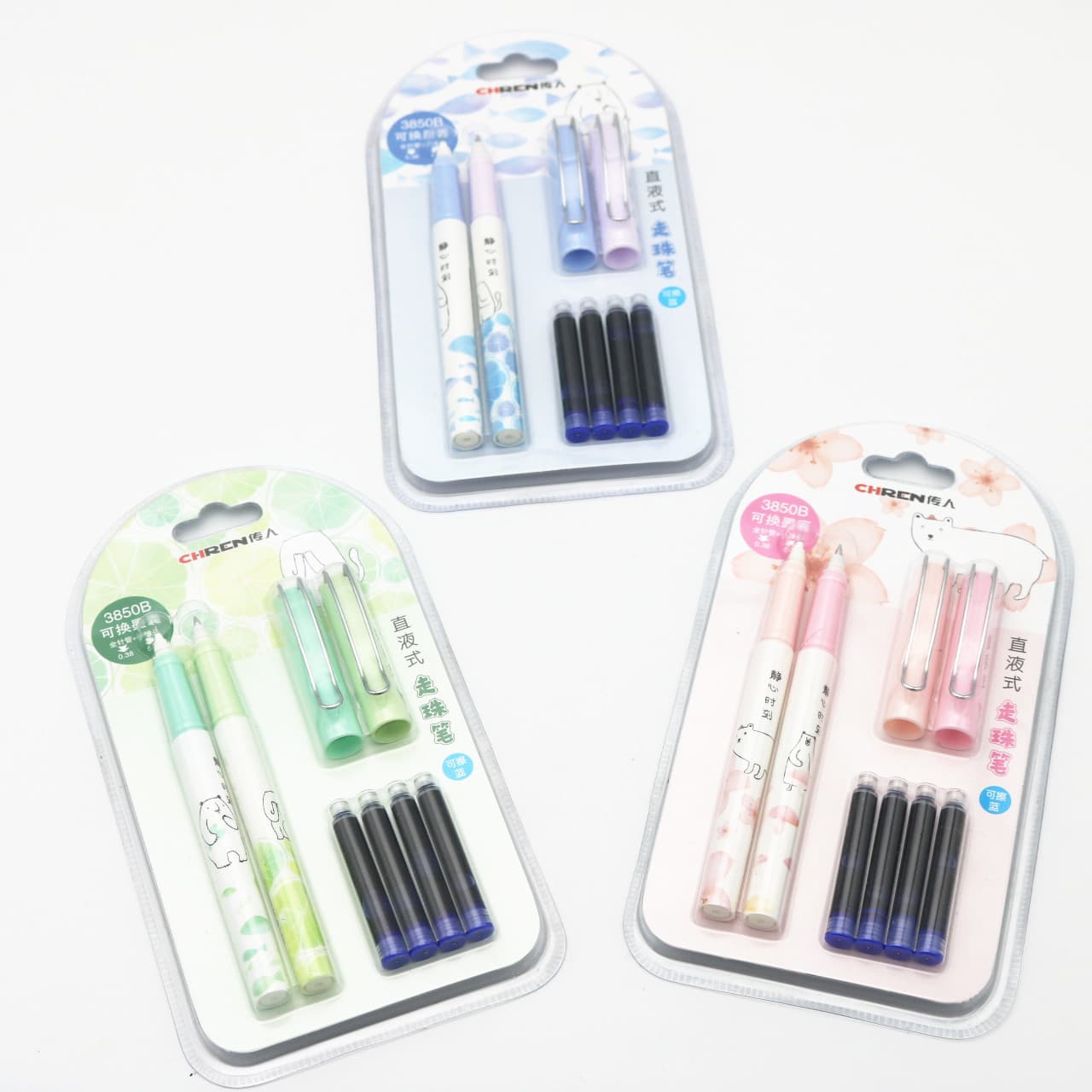 Wholesale Heiren 3850B card-mounted straight liquid bag-changing ball-ball pen with ink bag for students to practice calligraphy pen set 2