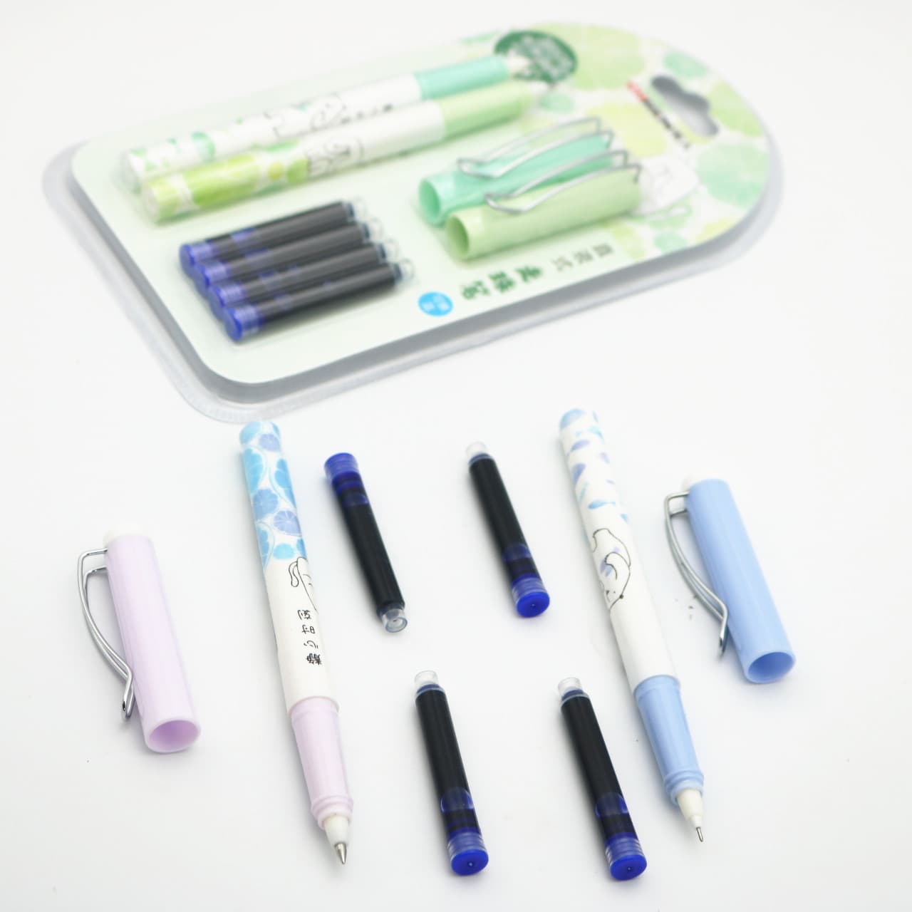 Wholesale Heiren 3850B card-mounted straight liquid bag-changing ball-ball pen with ink bag for students to practice calligraphy pen set 4
