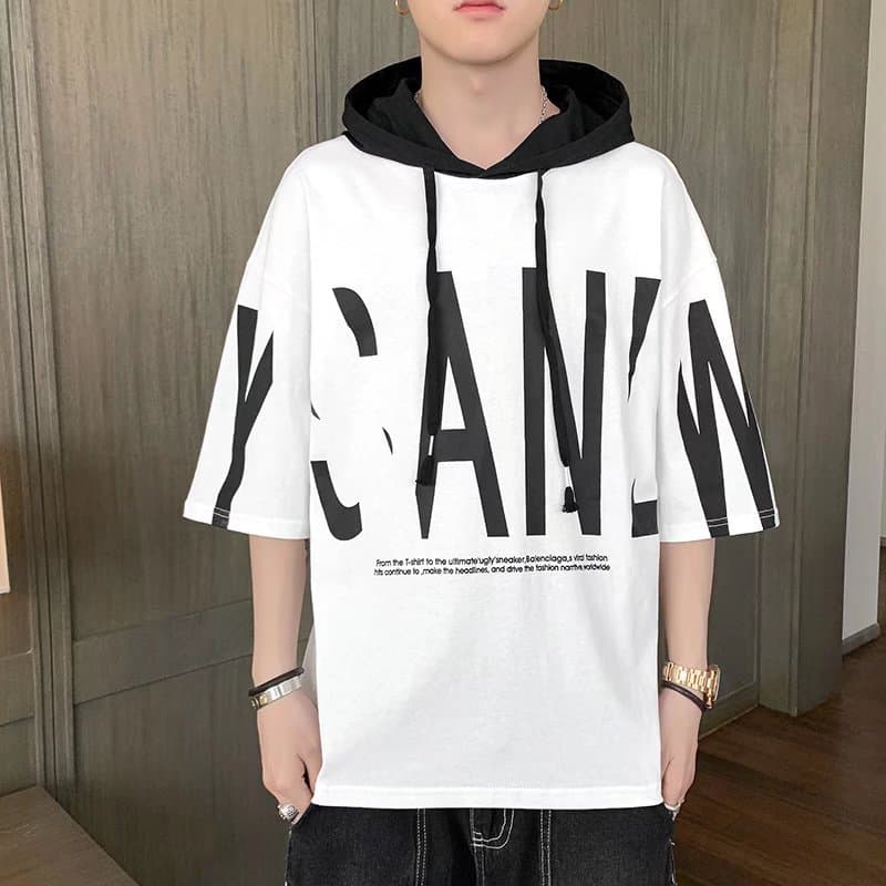 Hooded short-sleeved sweatshirt men's summer trend Korean casual 2022 workwear half-sleeved T-shirt student handsome top 3