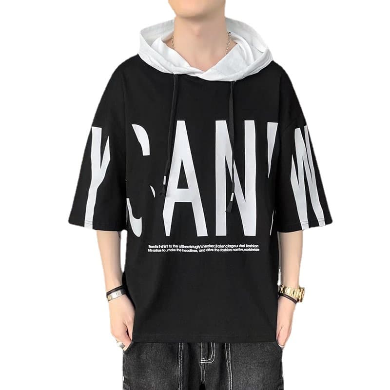 Hooded short-sleeved sweatshirt men's summer trend Korean casual 2022 workwear half-sleeved T-shirt student handsome top 6