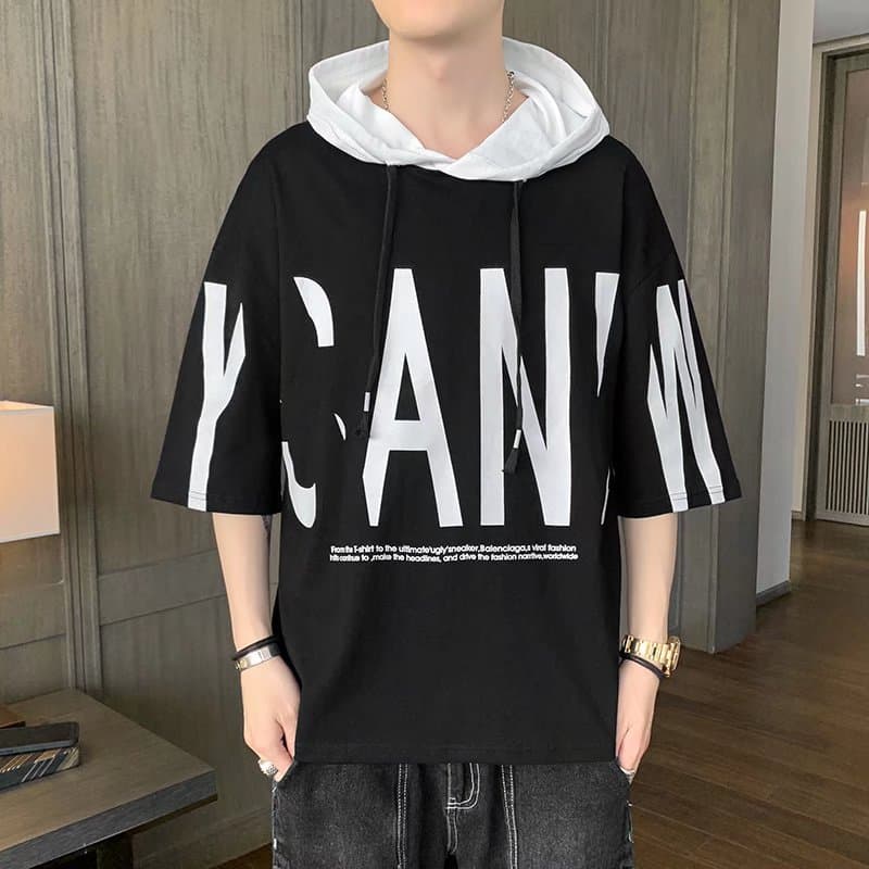 Hooded short-sleeved sweatshirt men's summer trend Korean casual 2022 workwear half-sleeved T-shirt student handsome top 7