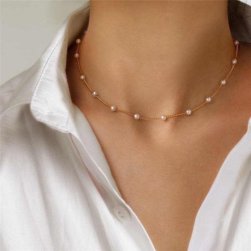 European and American fashion cross-border jewelry new pearl necklace fashion clavicle chain choker necklace neck jewelry for women 2
