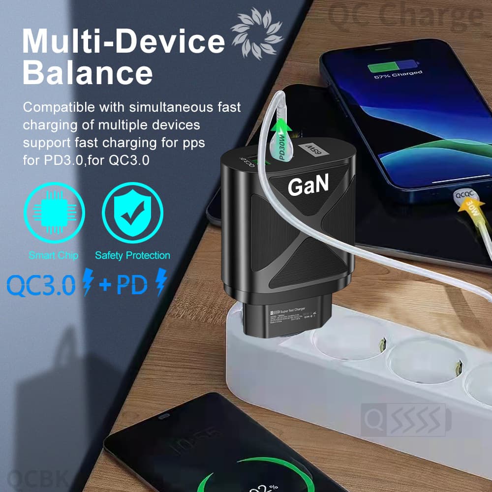 CE UKCA 65W gallium nitride charger GaN charging source fast charging mobile phone charging head laptop universal 6