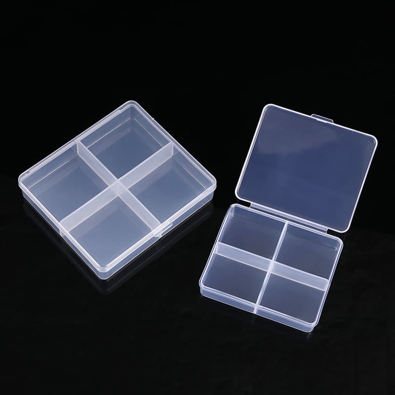 Fixed 4-grid plastic transparent plastic box ring storage box with lid fishing gear manicure box jewelry accessories packaging box 4