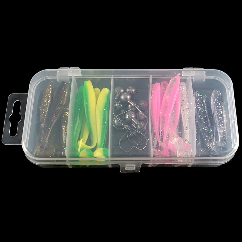 Luya boxed soft bait bass cockerel fish bait soft worm thread curly tail maggot bionic bait fake bait lead head hook 7