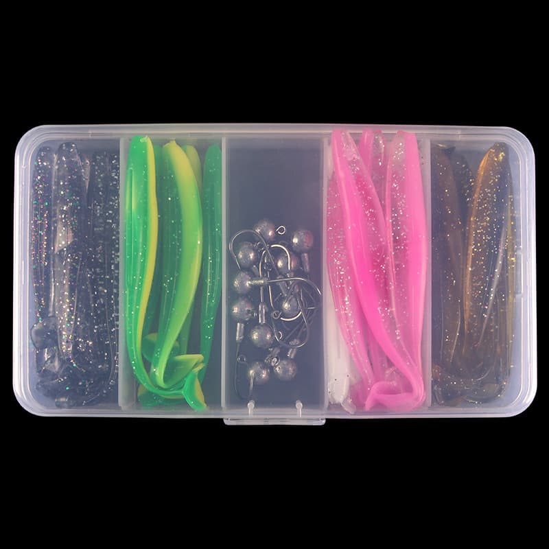 Luya boxed soft bait bass cockerel fish bait soft worm thread curly tail maggot bionic bait fake bait lead head hook 8
