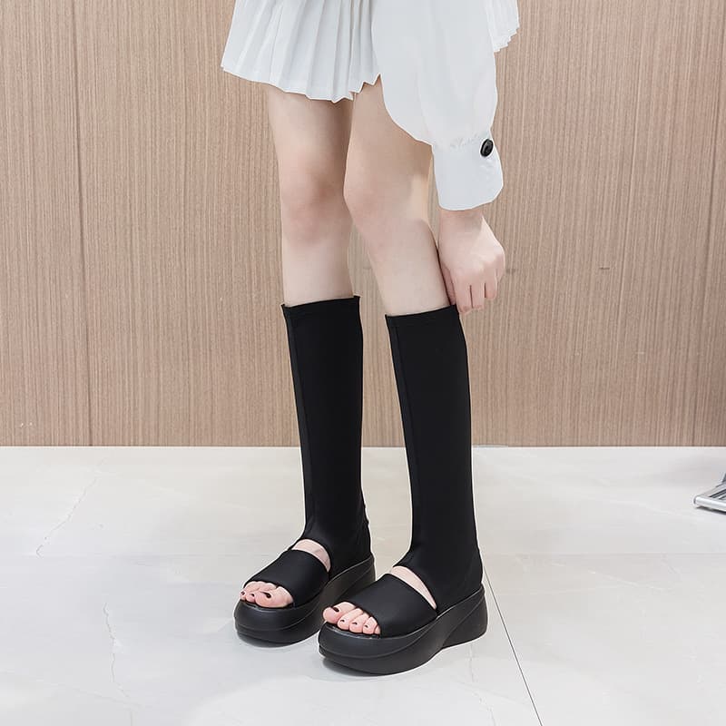 Thick sole boots for women 2025 summer new fish mouth sandals for women Lycra breathable slim sandals niche open toe sandals 2