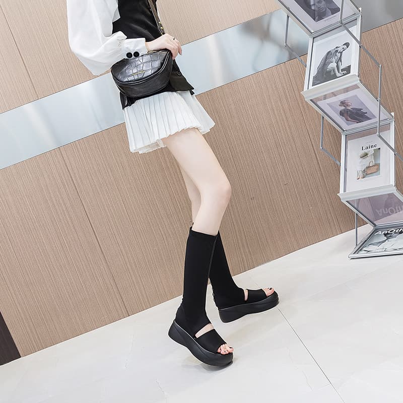 Thick sole boots for women 2025 summer new fish mouth sandals for women Lycra breathable slim sandals niche open toe sandals 7