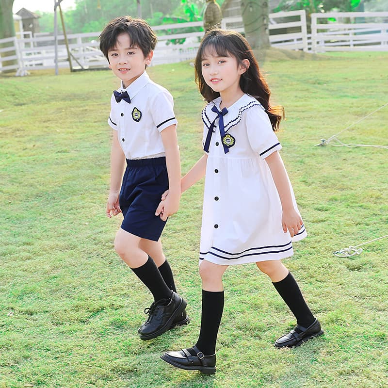 Kindergarten uniforms, summer clothes, British college style children's two-piece school uniforms, primary and secondary school student class uniforms, graduation photo clothing 3