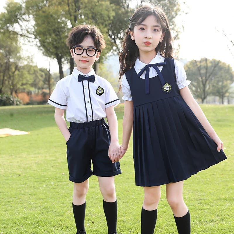 Kindergarten uniforms, summer clothes, British college style children's two-piece school uniforms, primary and secondary school student class uniforms, graduation photo clothing 4