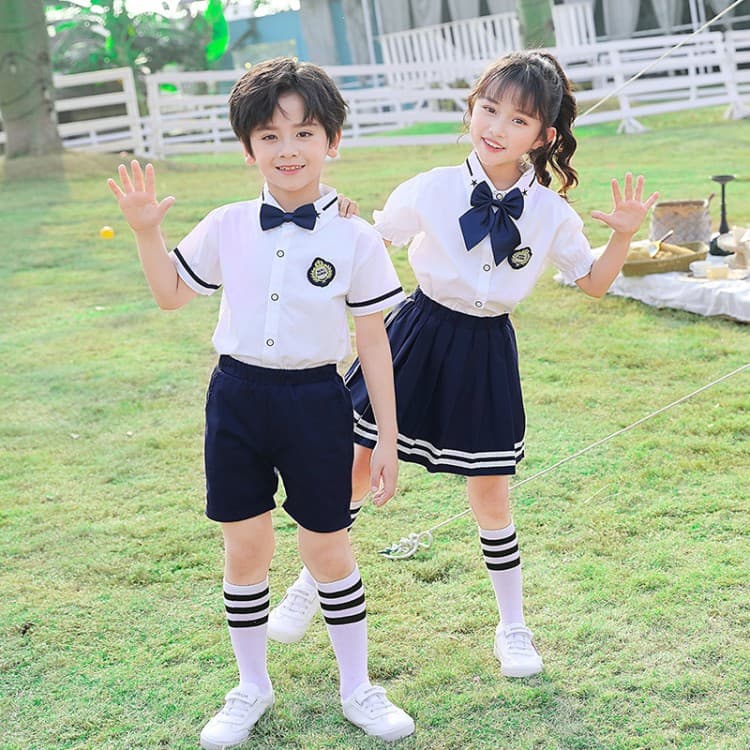 Kindergarten uniforms, summer clothes, British college style children's two-piece school uniforms, primary and secondary school student class uniforms, graduation photo clothing 5