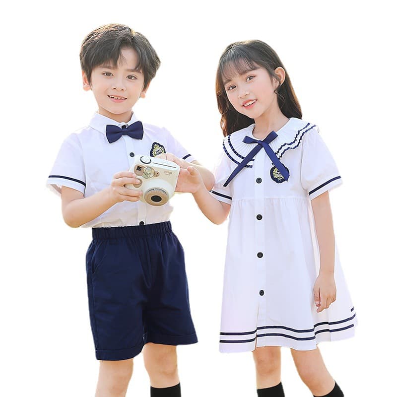 Kindergarten uniforms, summer clothes, British college style children's two-piece school uniforms, primary and secondary school student class uniforms, graduation photo clothing 6
