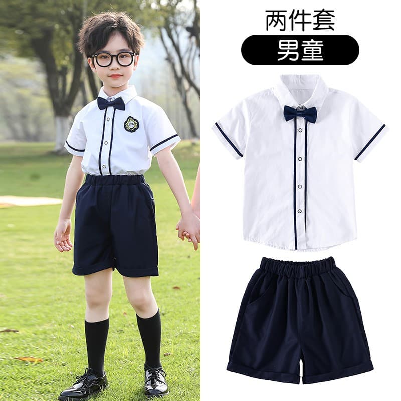 Kindergarten uniforms, summer clothes, British college style children's two-piece school uniforms, primary and secondary school student class uniforms, graduation photo clothing 10