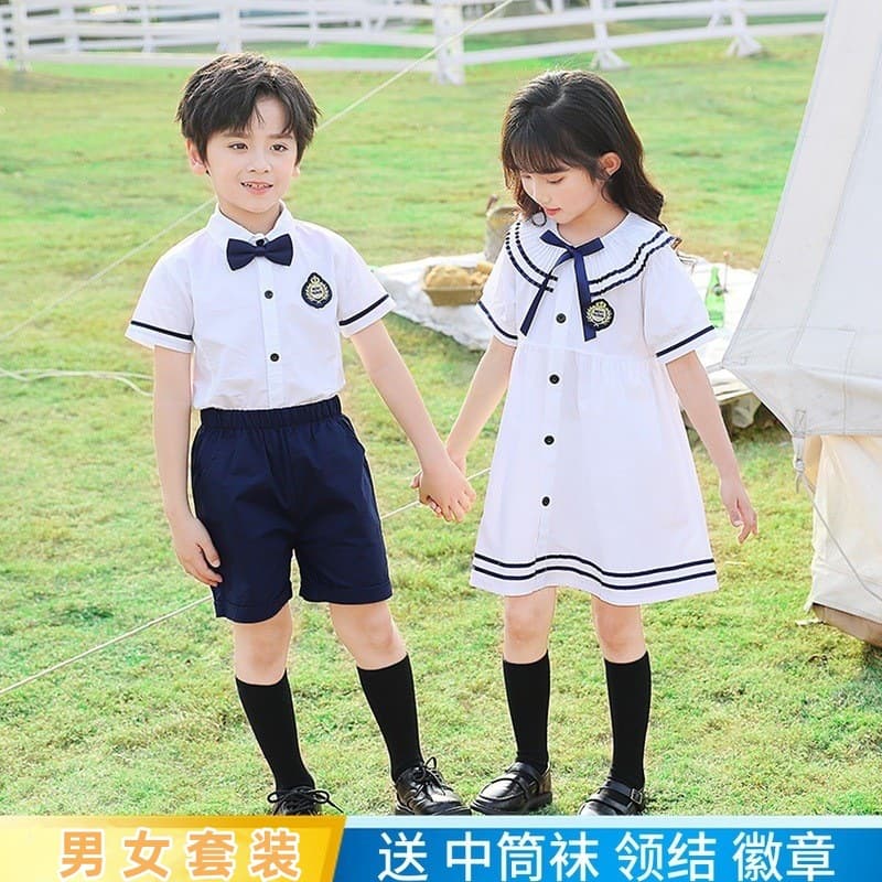 Kindergarten uniforms, summer clothes, British college style children's two-piece school uniforms, primary and secondary school student class uniforms, graduation photo clothing 1