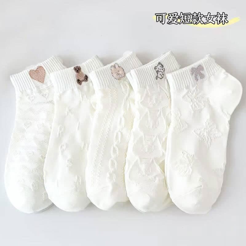 Socks for women, summer short socks, women's short socks, deodorant cotton socks, bear cloth label boat socks, women's spring and autumn small white socks, women's socks 9