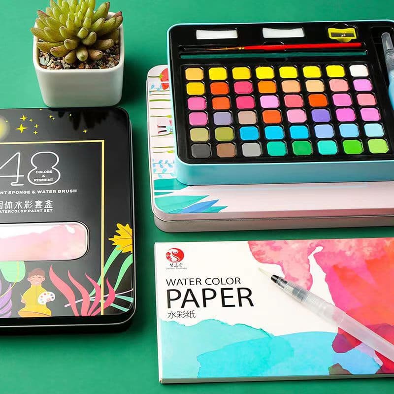 Manufacturer cross-border solid watercolor paint set wholesale tin box children's watercolor painting painting pigment powder complete set 3