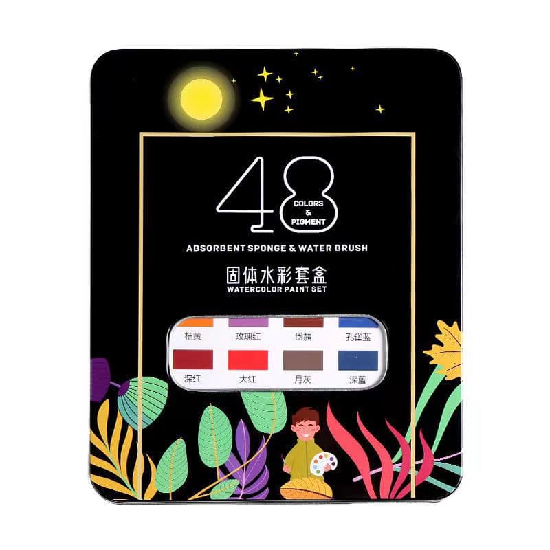 Manufacturer cross-border solid watercolor paint set wholesale tin box children's watercolor painting painting pigment powder complete set 6