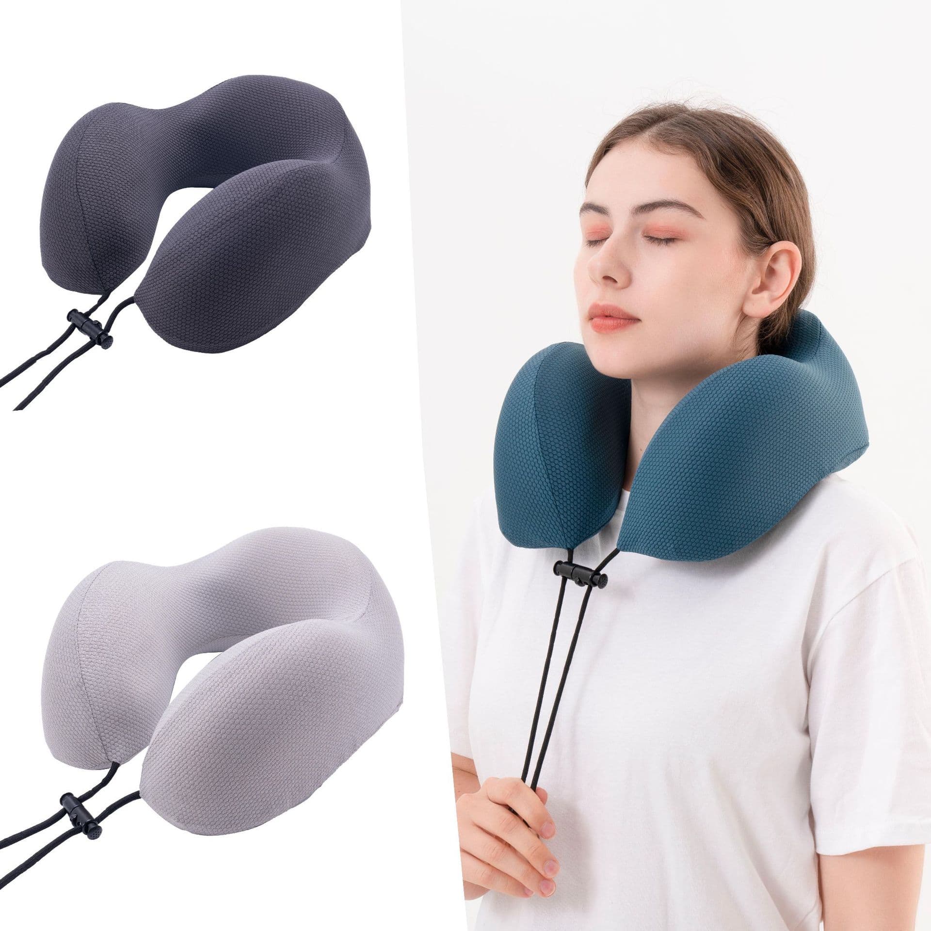 Amazon Cervical Pillow Ice Silk Nylon U-shaped Pillow Memory Foam Travel Storage Neck Pillow Office Nap Pillow Customized 6
