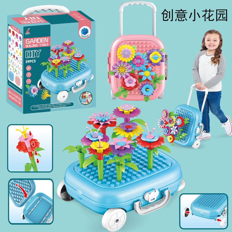 Assembled building block bouquet diy flower building block table boy and girl children kindergarten backpack trolley box toys 2