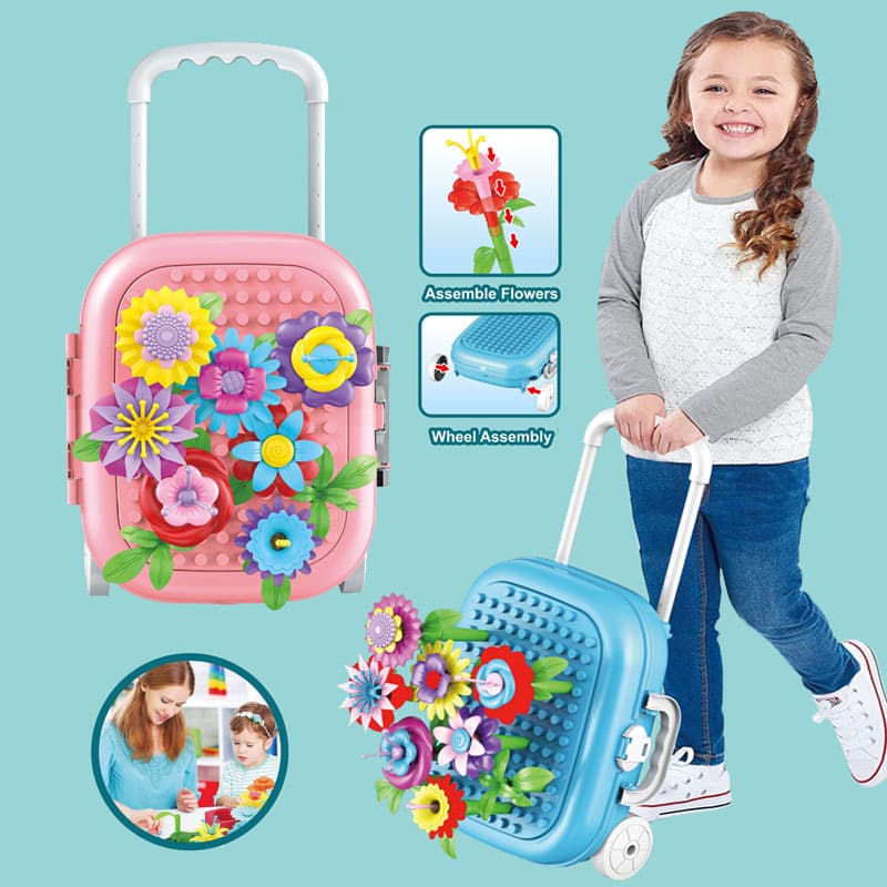 Assembled building block bouquet diy flower building block table boy and girl children kindergarten backpack trolley box toys 4