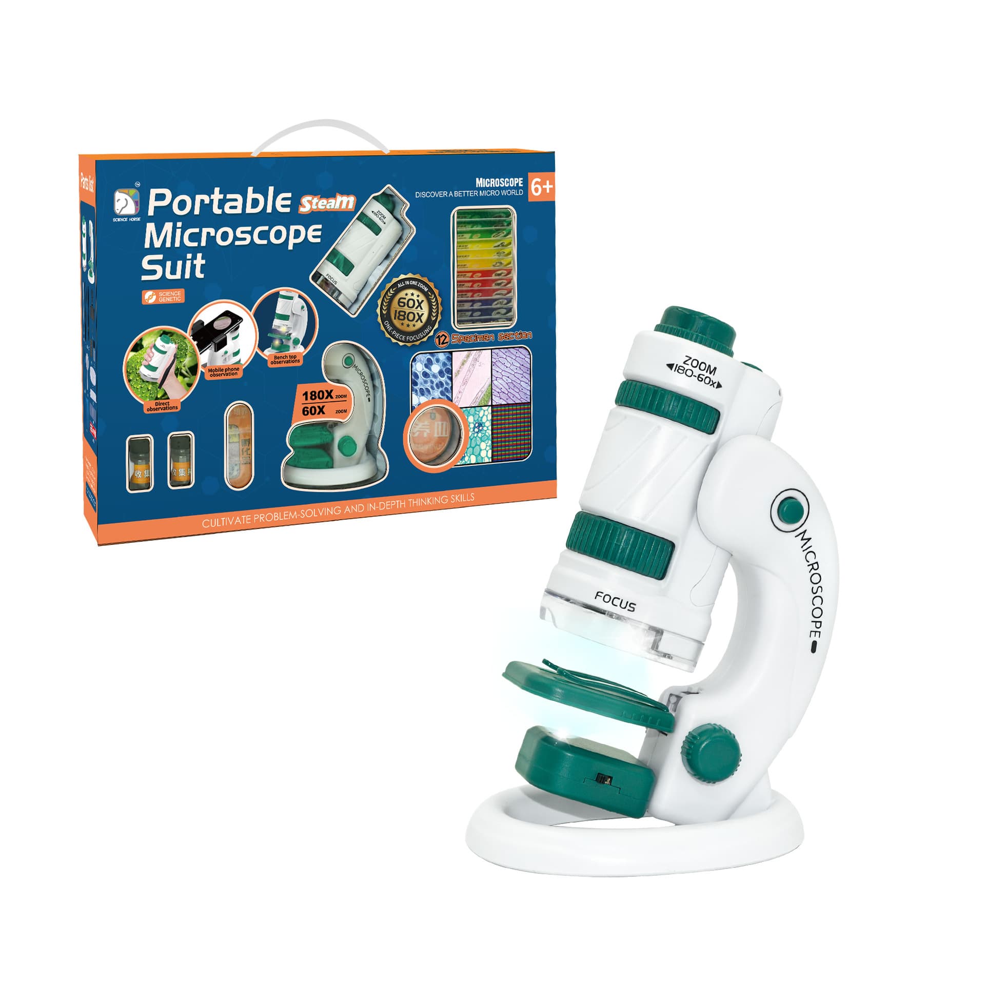 Xue Yuma Portable Microscope 3-in-1 Set Dual Light Source Specimen Toy Children's Scientific Physics Experiment Kit 10