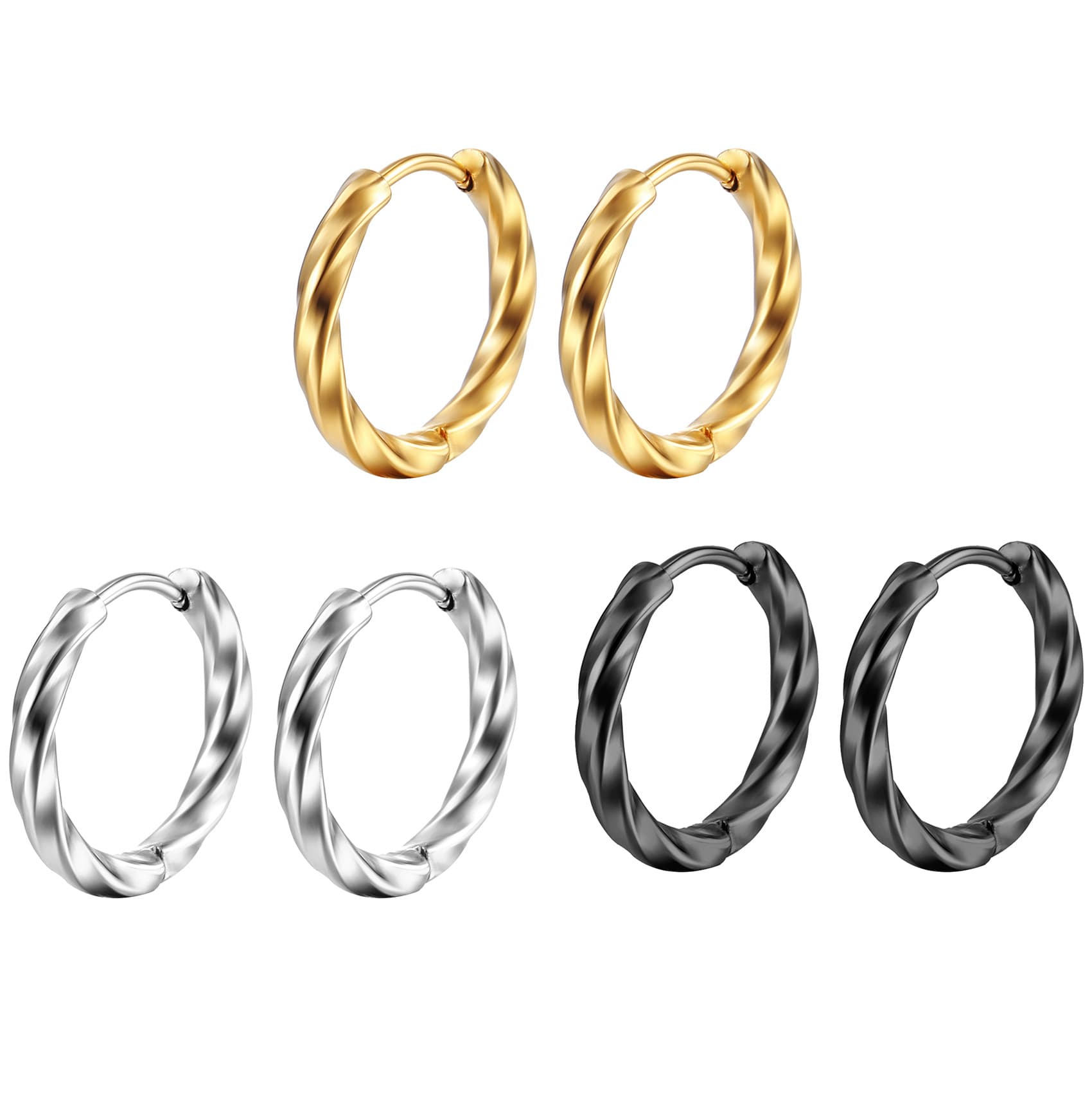 2022 European and American style unisex titanium steel round twisted wire earrings gold stainless steel small earrings with geometric shape 2
