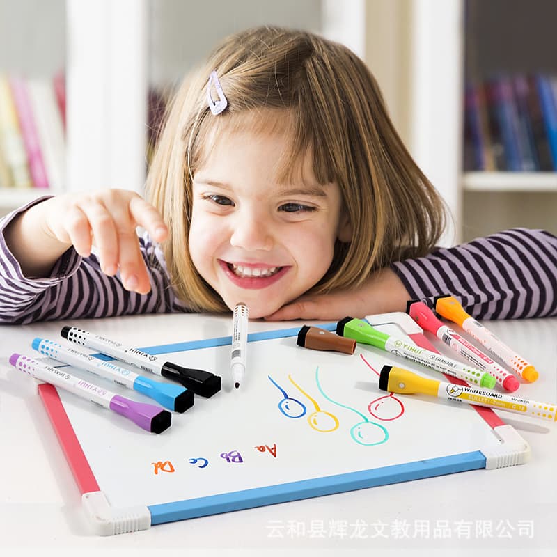 Wholesale colorful magnetic whiteboard markers with tape brush large capacity wipeable water-based children's drawing board painting markers 3