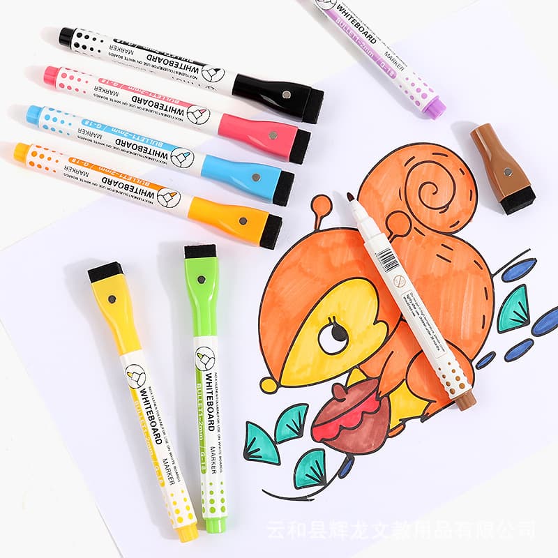 Wholesale colorful magnetic whiteboard markers with tape brush large capacity wipeable water-based children's drawing board painting markers 4