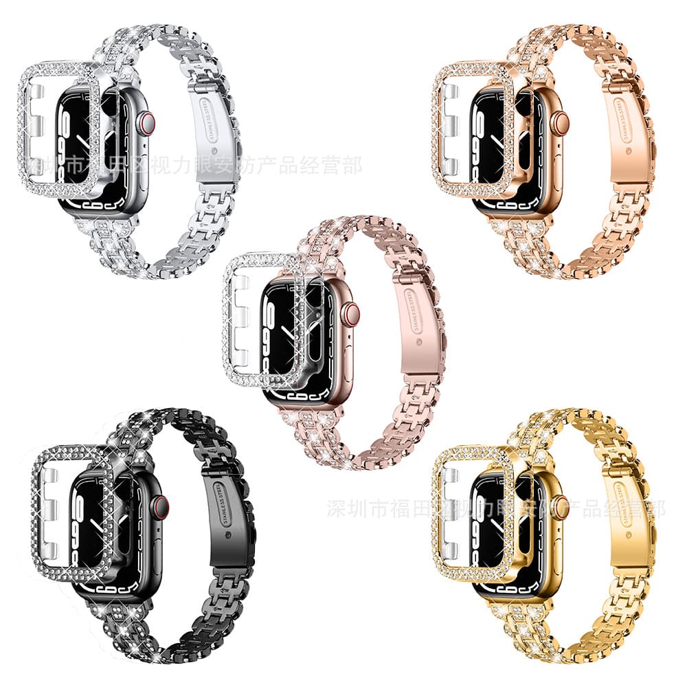 Suitable for Apple Watch with Apple iWatch7/6/5 flower-shaped diamond strap + diamond case 2
