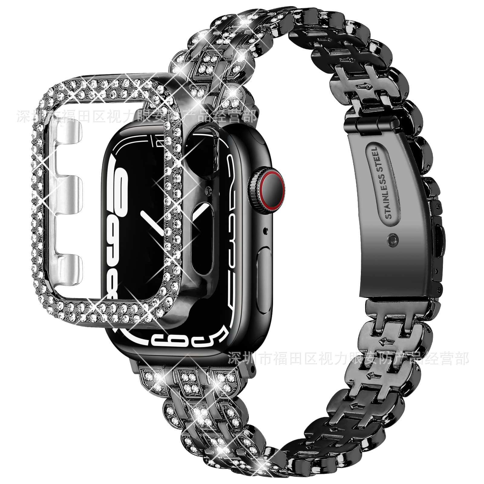 Suitable for Apple Watch with Apple iWatch7/6/5 flower-shaped diamond strap + diamond case 7
