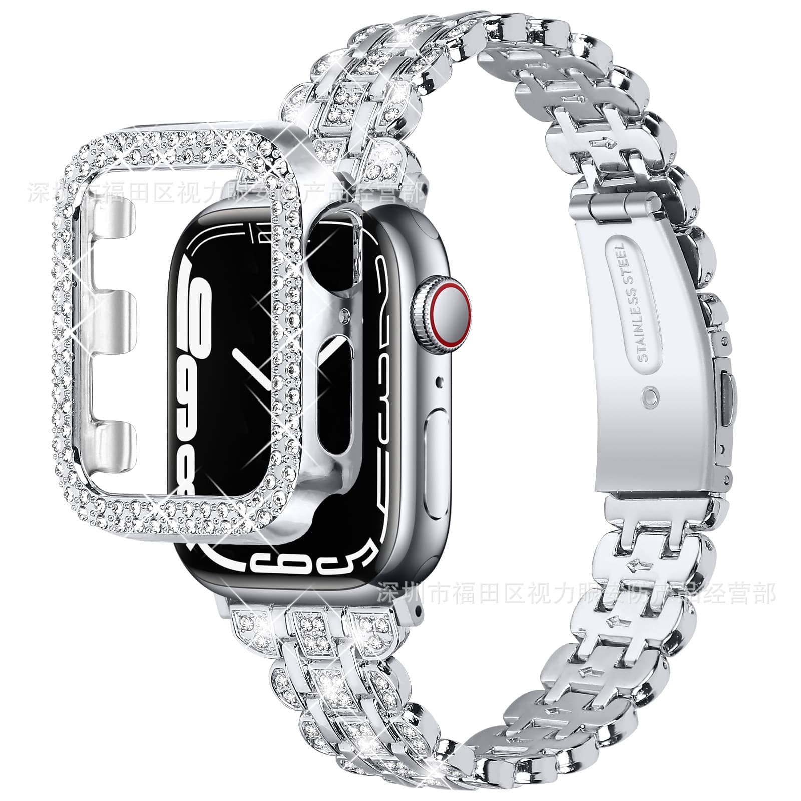 Suitable for Apple Watch with Apple iWatch7/6/5 flower-shaped diamond strap + diamond case 8