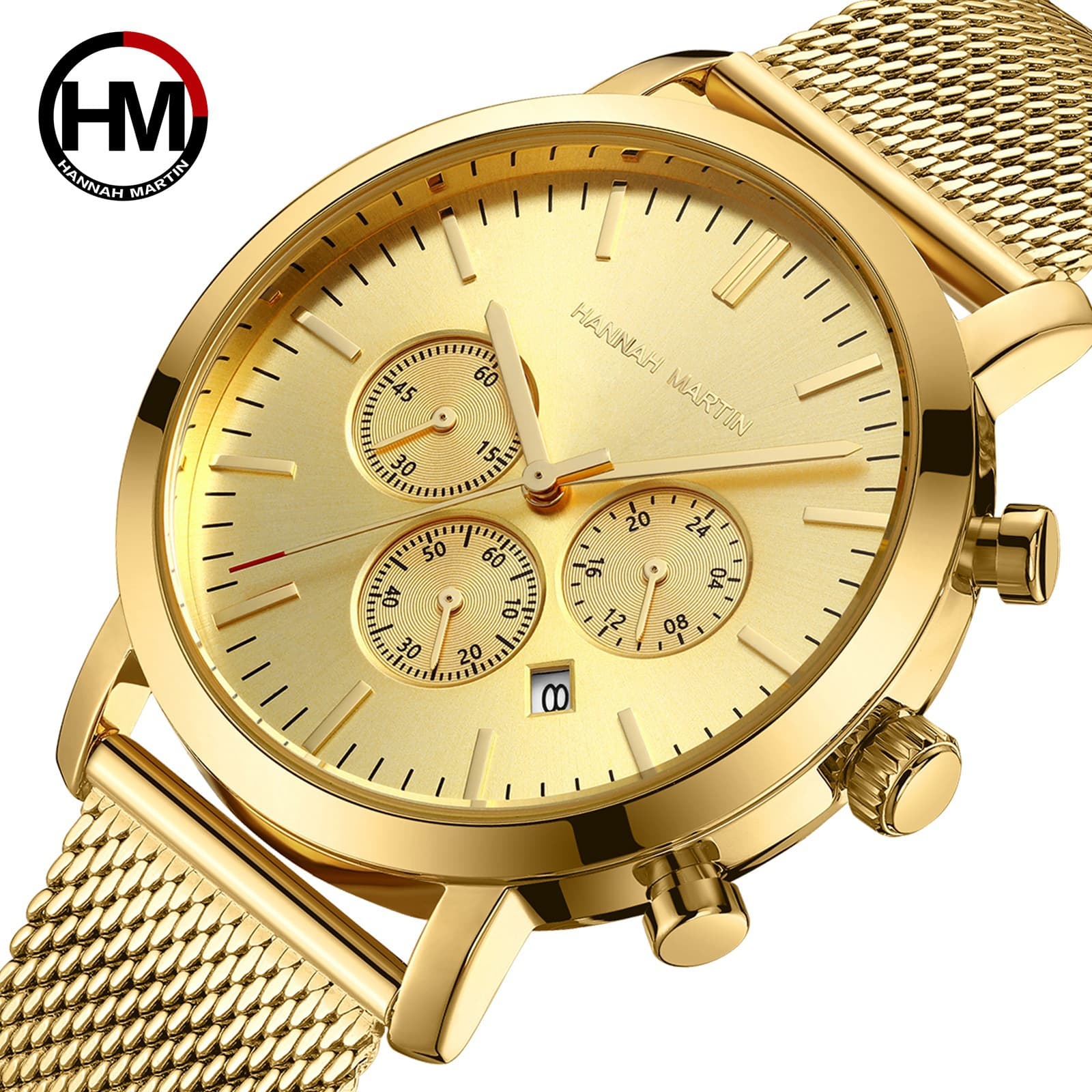 Multifunctional Business Casual Calendar Quartz Watch Men's Pure Gold Braided Chain Business Casual Waterproof Watch 1