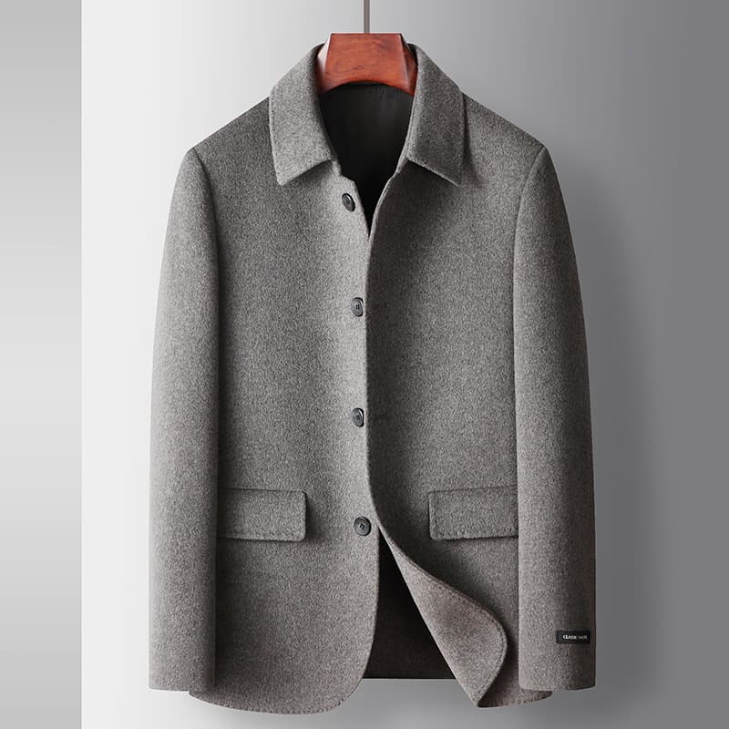 Handmade double-sided woolen men's jacket 2025 autumn and winter lapel business wool thickened warm casual jacket for young and middle-aged people 1