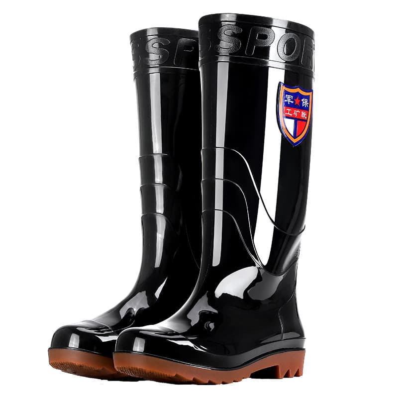 Men's military high-top water shoes, tendon soles, waterproof, non-slip, velvet rain boots, men's construction site warm rain boots, kitchen water boots 2