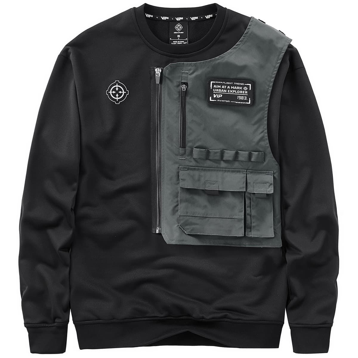 Autumn and winter street sweatshirt men's Korean style trendy functional long-sleeved T-shirt round neck fake two-piece tactical workwear top 1