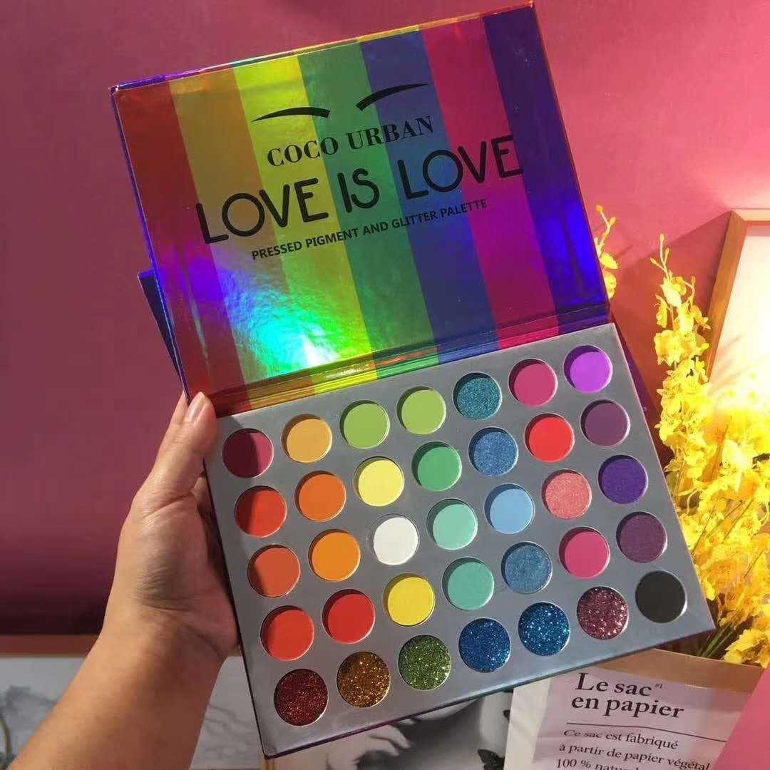 Foreign trade wholesale cross-border rainbow LOVE35 color eyeshadow palette European and American makeup metal waterproof glitter eyeshadow palette 2