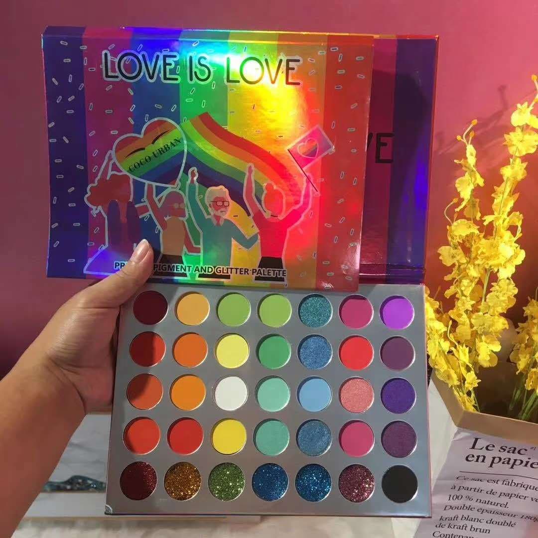 Foreign trade wholesale cross-border rainbow LOVE35 color eyeshadow palette European and American makeup metal waterproof glitter eyeshadow palette 4