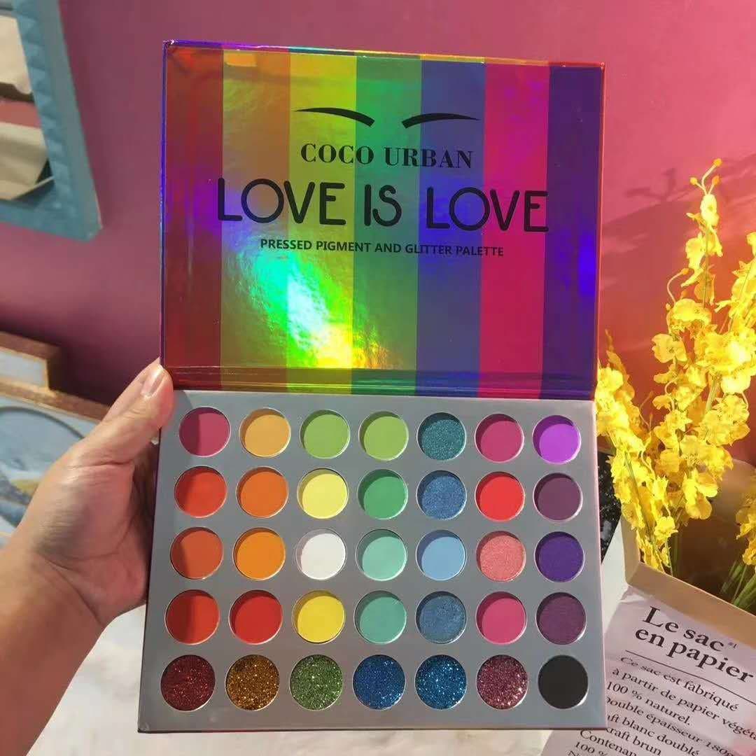 Foreign trade wholesale cross-border rainbow LOVE35 color eyeshadow palette European and American makeup metal waterproof glitter eyeshadow palette 5