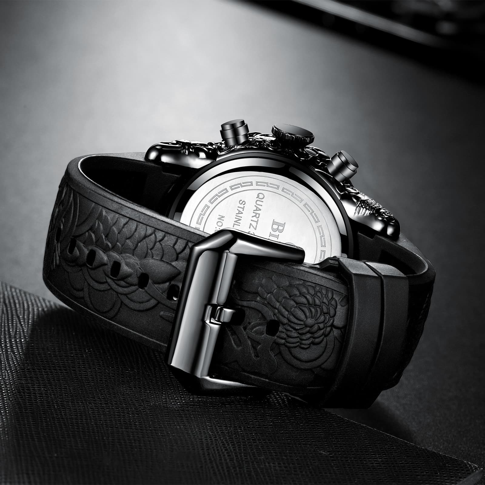 BIDEN Men's Watch Six-Hand Chronograph Waterproof Date Analog Quartz 3D Dragon Design Frog Tape Watch 5