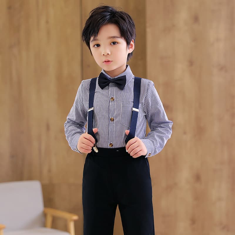 Boys overalls two-piece set spring and summer new college style children's striped dress graduation chorus performance dress 2