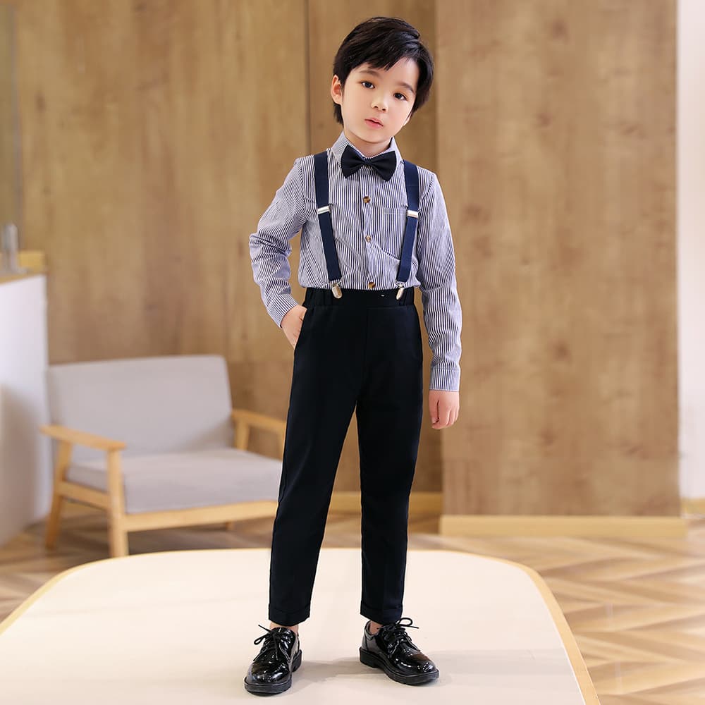Boys overalls two-piece set spring and summer new college style children's striped dress graduation chorus performance dress 3