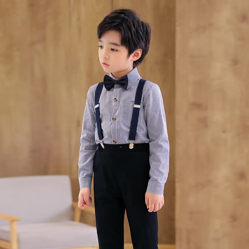 Boys overalls two-piece set spring and summer new college style children's striped dress graduation chorus performance dress 4