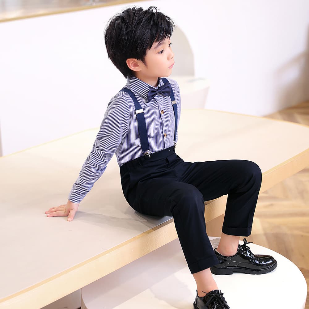 Boys overalls two-piece set spring and summer new college style children's striped dress graduation chorus performance dress 5
